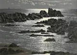 Ciaran Clear, Moonlight and Rocks, oil on board