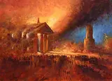 Dublin Burning by Norman Teeling, oil on board, sold Dec 2018