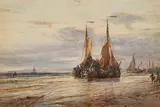 Edwin Hayes, Dutch Boats Ashore, watercolour