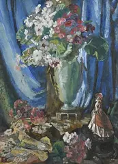 Kathleen Fox, Still Life - Vase of Flowers and Figurine, oil on canvas