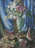 Kathleen Fox, Still Life - Vase of Flowers and Figurine, oil on canvas