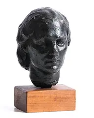 Jerome Connor, Head of a Young Woman, painted plaster maquette on wooden base