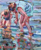 Two Figures, Tramore Beach by Arthur K. Maderson, oil on board, sold Dec 2018
