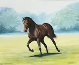 June Brilly, Early Morning Gallop, oil on canvas board