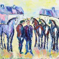Eavesdropping by Declan O'Connor, oil on canvas, sold Dec 2018