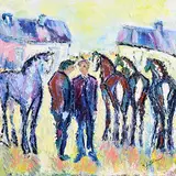 Declan O'Connor, Eavesdropping, oil on canvas