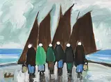 Awaiting the Catch by Markey Robinson, gouache on board, sold Dec 2018