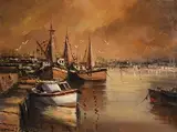 Trawlers, Wexford by Norman J. McCaig, oil on canvas, sold Dec 2018