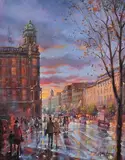 Gerry Glynn, Evening Shoppers, Chichester Street, Belfast, 2016, oil on canvas
