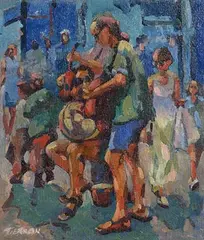 Seán Tiernan, Buskers, oil on canvas