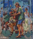 Seán Tiernan, Buskers, oil on canvas
