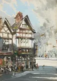 James Le Jeune, French Village, watercolour
