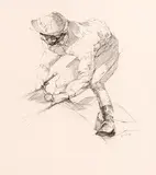 Peter Curling, Standing Up in the Irons, pencil and ink on paper