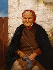 Thomas Alfred Jones, Woman Knitting, oil on board