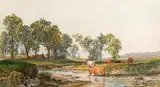 Cattle Watering at a Stream by John Faulkner, watercolour, sold Nov 2018