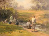 Boys Fishing by Frank McKelvey, oil on canvas, sold Nov 2018