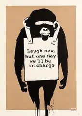 Banksy British, Laugh Now, 2003, screenprint in colours on wove paper - number 50 from an edition of 150 (there was also an unsigned edition of 450), published by Pictures on Walls, London