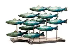 Andy McCarthy, Shoal of Fish, unique bronze and stainless steel on granite base