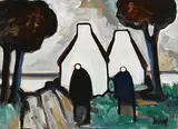 Shawlies and Gables Ends by Markey Robinson, gouache on board, sold Sep 2018