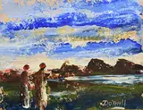 Daniel O'Neill, Figures in a Landscape, oil on card