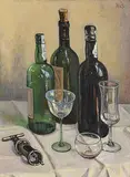 Hilda van Stockum, Still Life - Wine and Corkscrew