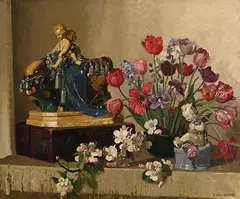 Herbert Davis Richter, Still Life - Cherubs and Tulips, oil on canvas