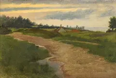 Richard Moynan, Landscape with Cottage by the Coast, oil on canvas
