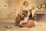 Alfred Downing Fripp, Mother Feeding her Daughter Cherries, watercolour