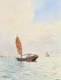 Henry George Gandy, A Junk in Hong Kong Harbour, c.1920, watercolour