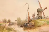 William Bingham McGuiness, Sketch on Canal Near Bruges, watercolour