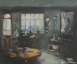 Interior of the Artist's Home by Liam Treacy, oil on board, sold Sep 2018