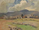 Glimpse of Houses and Trees on a Windy Day by Letitia Marion Hamilton, oil on panel, offered Aug 2018