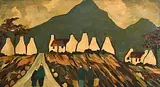 Shawlies Returning Home by Markey Robinson, gouache on board, sold Aug 2018