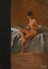 Seated Female Nude by Ted Jones, oil on canvas, sold Aug 2018
