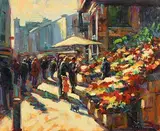 Flower Sellers, Grafton Street by Norman Teeling, oil on board, sold Aug 2018
