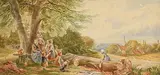 Picnic and Kite Flying by Myles Birkett Foster Rws British, watercolour, sold Aug 2018