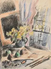 From the Studio Window by Daniel O'Neill, watercolour & pen, sold Aug 2018