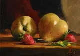 Mat Grogan, Still Life - Strawberries and Pears, oil on board