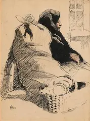 William Conor, The Pedlar's Daughter, mixed media on paper