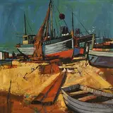 John Skelton Snr, Fishing Boats, Kilkeel, Co Down, oil on board