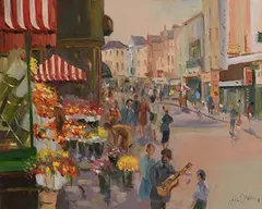Flower Sellers, Grafton Street by Liam Treacy, oil on canvas, sold Jun 2018