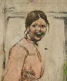 William Conor, A Charming Young Lady, mixed media on paper