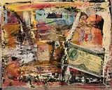 Lady by John Kingerlee, oil, collage and mixed media on board, offered Jun 2018