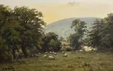 Sheep Grazing at Sunset, Glens of Antrim by Charles McAuley, oil on canvas, offered Jun 2018