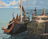 John Skelton Snr, Emigrants, oil on canvas board