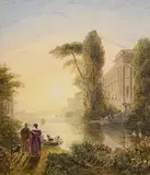 George Barrett Jnr, Stroll by the River, watercolour