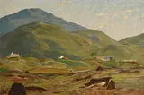 Ciaran Clear, Landscape with Cottages, Donegal, oil on board