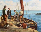 Tony McNally, Unloading the Catch, oil on canvas