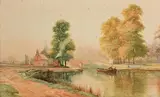 Barges on the Canal by Alexander Williams, 1890, watercolour, sold Jun 2018