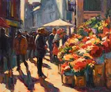 Flower Sellers, Grafton Street by Norman Teeling, oil on board, sold Jun 2018
